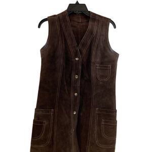 Vintage Suede Vest Dress Brown Sleeveless Western Equestrian Heritage Size S